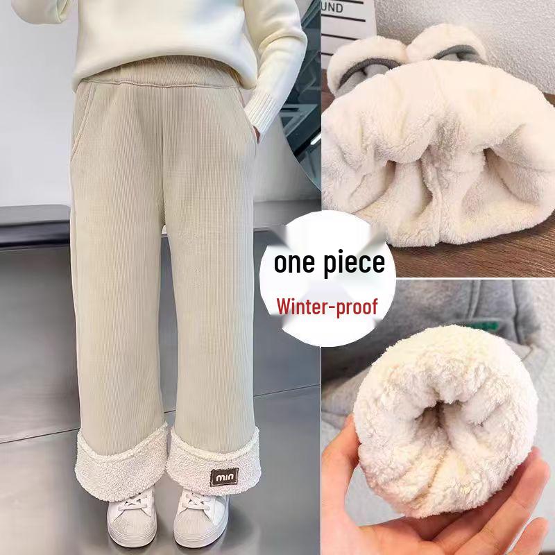 Girls' Warm Lambswool Wide-Leg Winter Pants