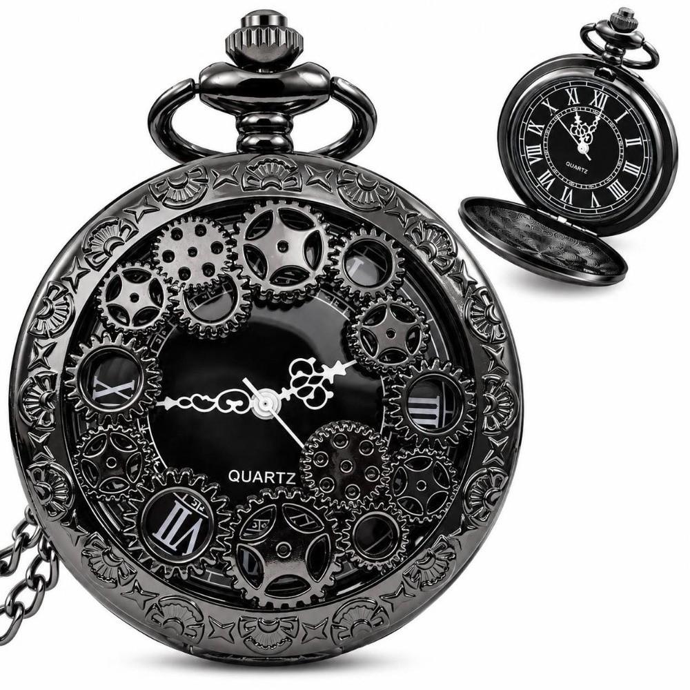 Hollow Gear Design Pendant Clock Chain Vintage Style Steampunk Pocket Watch For Men Women