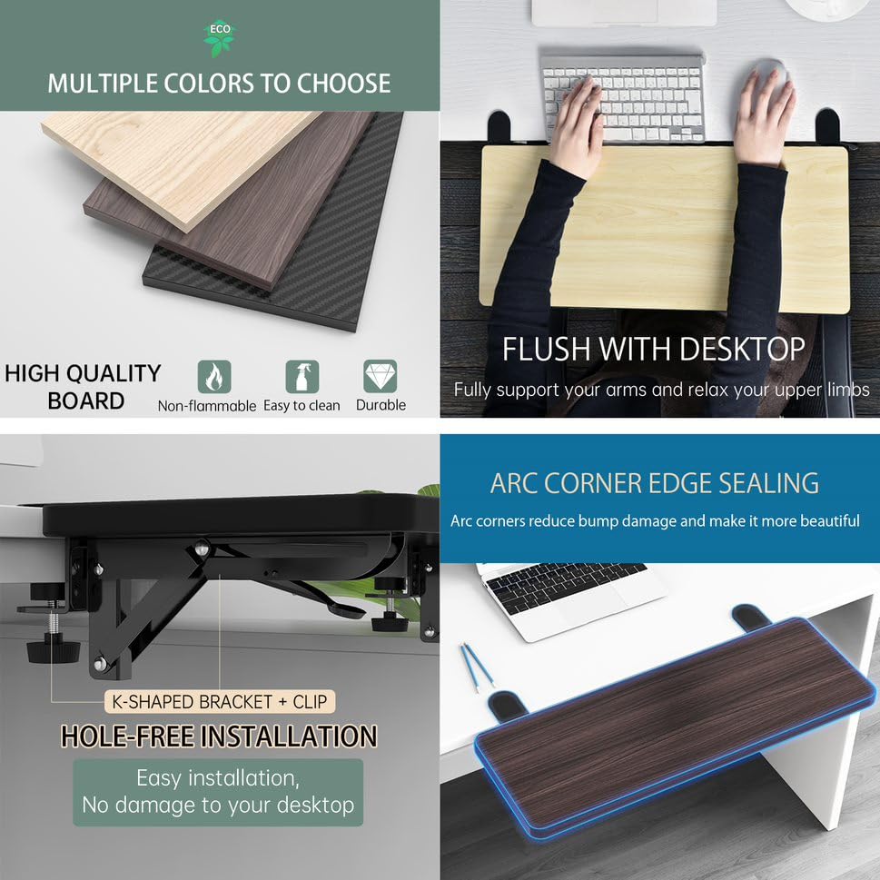 OUGIC Ergonomic Desk Extender Tray X Installation No Drilling Foldable Keyboard Drawer Table Mount Armrest Elbow and Arm Support for Computer 23.6"