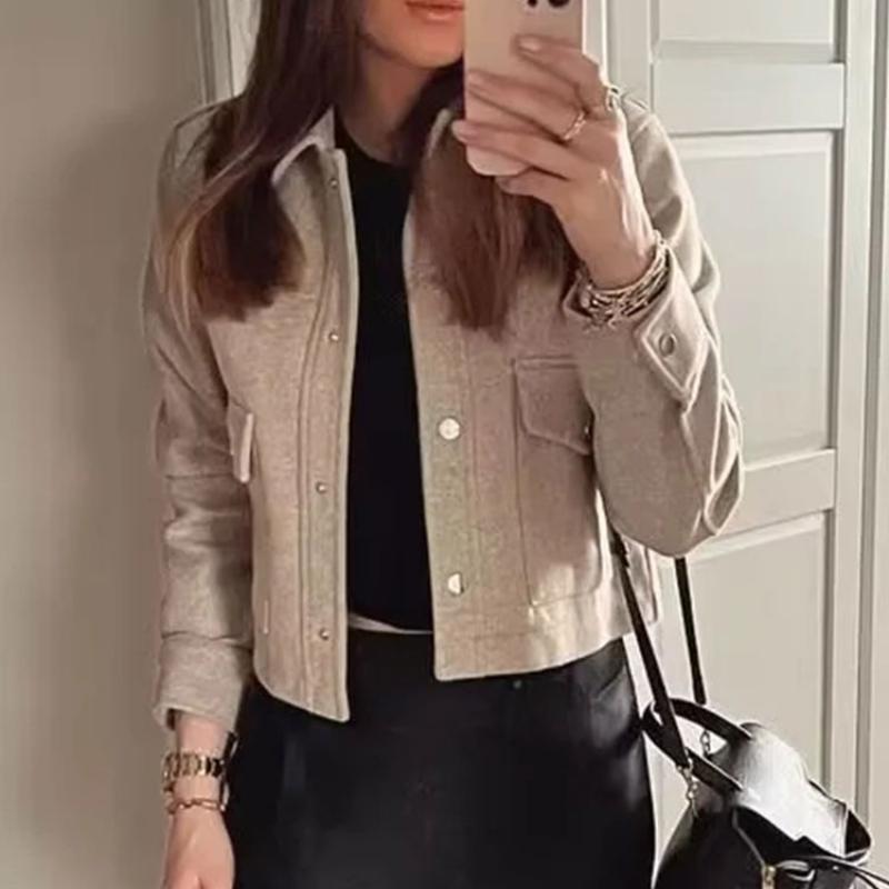 Fashion Jackets for Womens Autumn Fashion Solid Front Pockets Button Long Sleeve Jacket Elegant Woman Casual Outerwear Coat