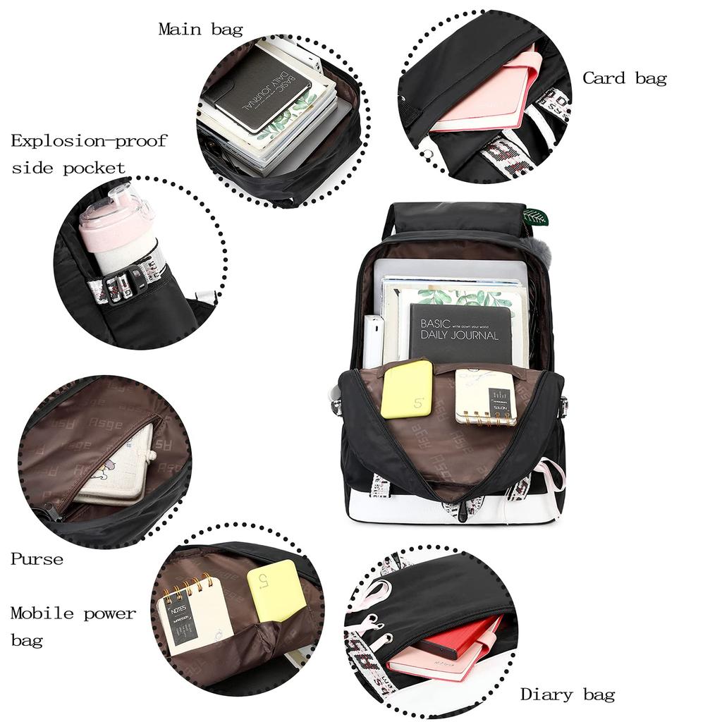 [Asge] Large Capacity Backpack for Girls, Perfect for Commuting, School, and Outdoor Activities, Stylish Backpack with Cute Ribbon Decorations,