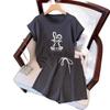 Women's Korean Style Casual Sports Suit: Flutter Sleeve Top & Wide Leg Shorts Two-Piece Set