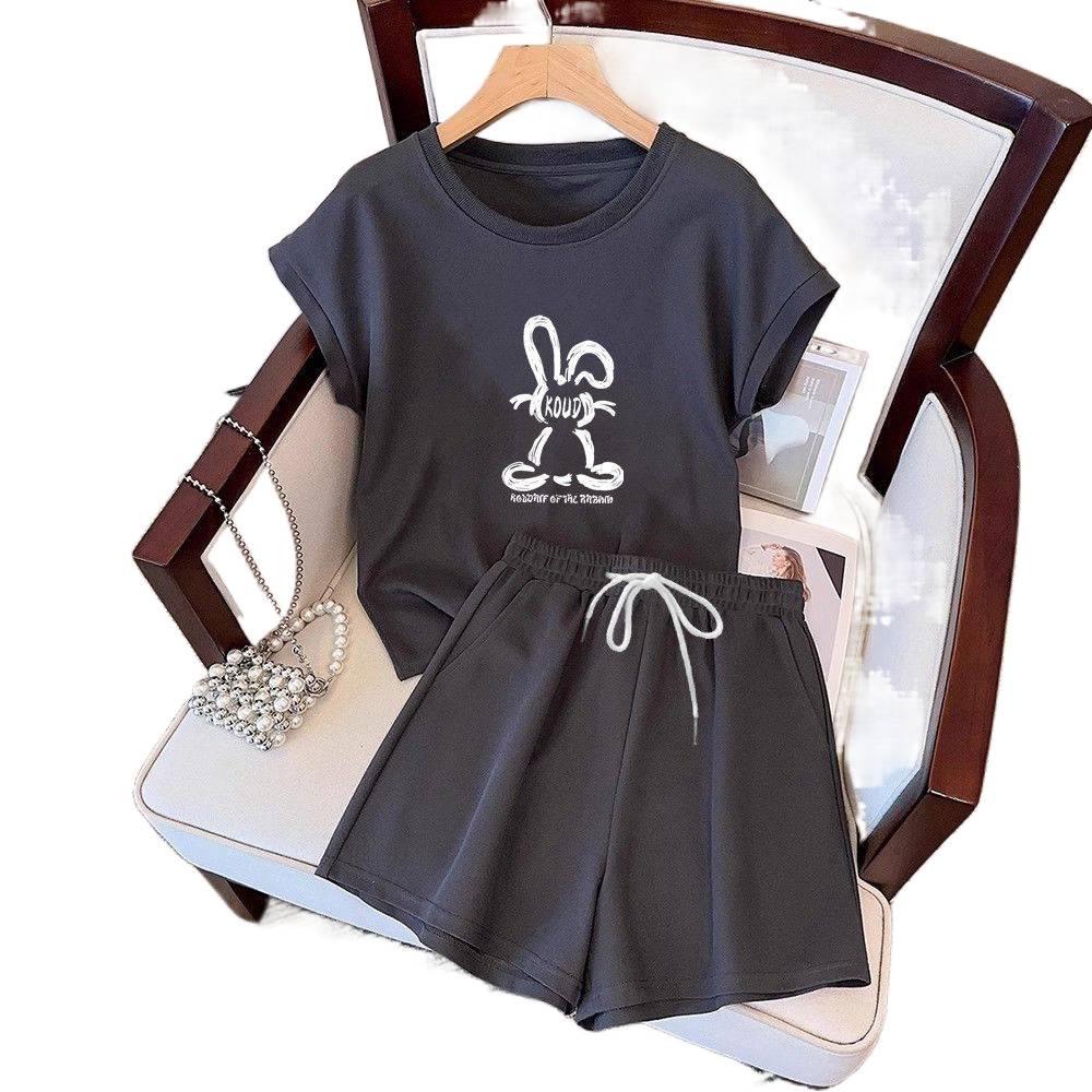Women's Korean Style Casual Sports Suit: Flutter Sleeve Top & Wide Leg Shorts Two-Piece Set