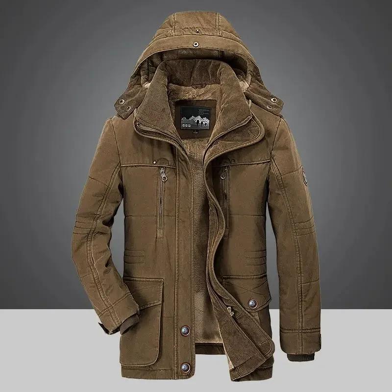 Solid Parkas Male Zipper Coat Large Size Clothing Parka Outdoor Men's Winter Jacket Plus Velvet Thick Warm Multi Pocket Jackets