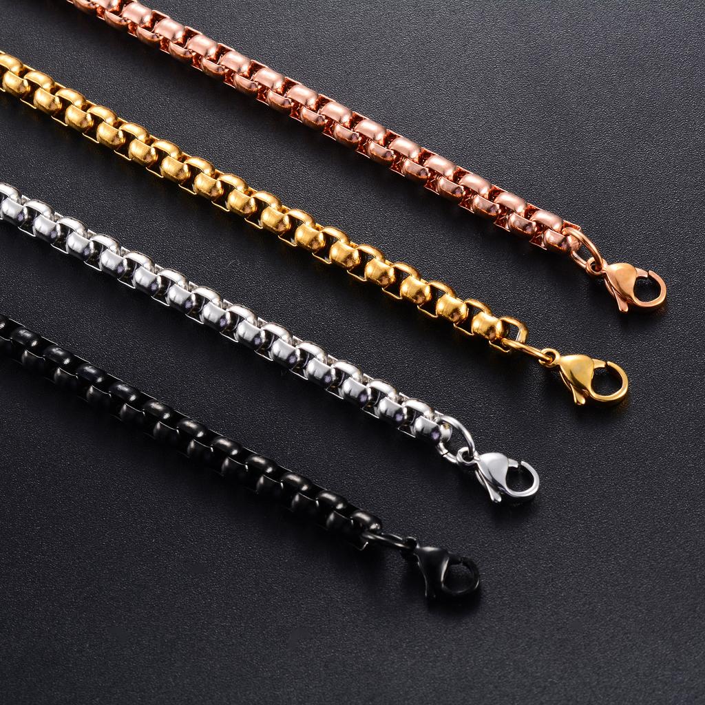 Classic Stainless Steel Square Box Chain Bracelet for Women Men Hand Foot Ankle Chain Bangle Wristband Anklets Metal Jewelry