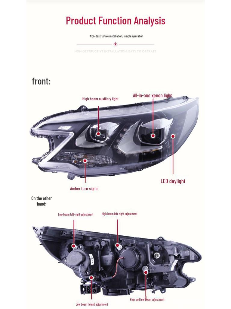 LED Headlight Assembly with Bi-Xenon Lens & DRL for 12-14 Honda CRV