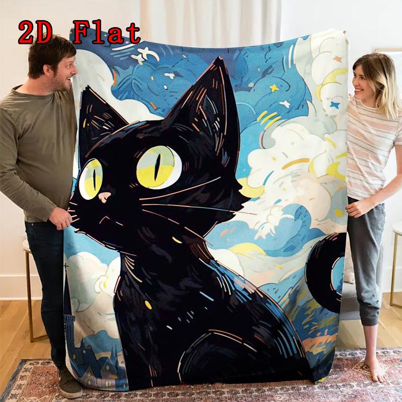 Cat art 2D Flat Pattern Flannel Blanket High quality All Seasons Warmth and Comfort Perfect for Christmas Gifts.