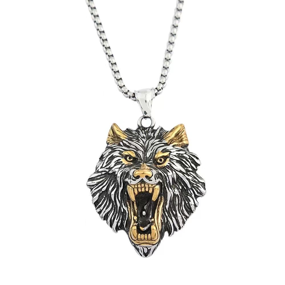 Vintage Nordic Mythology Odin Wolf Pendant Necklace For Men Stainless Steel Viking Fenrir Necklaces Amulet Jewelry