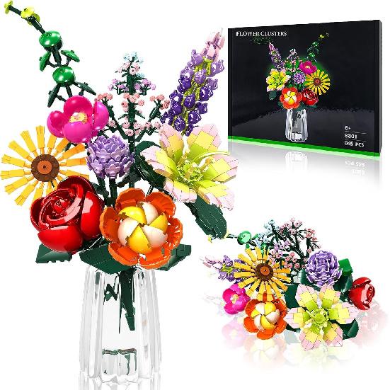 Flowers Bouquet Building Set, 9 Kinds of Flowers Home Office Creative Decorative for Mother s Day, Birthdays, Valentine s Day Christmas Day Gifts,