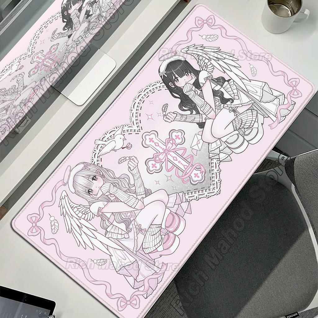 Anime Roztomilé Andělské Dívky Podložka pod Myš Herní Rozšířená Podložka na Stůl pro Notebook PC Kawaii Herní Skříňka Podložka pod Myš XXL Koberec pod Klávesnici Růžový Koberec