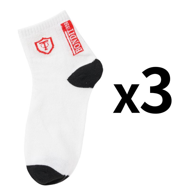 3 Par Herr Casual Mellanlånga Strumpor Tryckta Sköldmönstrade Strumpor Sport Svettabsorberande Bekväma Strumpor