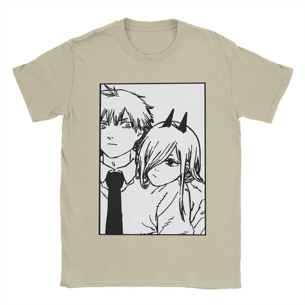 Men T-Shirt Denji and Power Chainsaw Man Novelty Cotton Tee Shirt Short Sleeve Anime T Shirt Round Collar Tops Printed