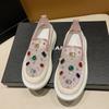 Fashion 5cm 2025 Net Mesh Platform Wedge Flats Crystal Shoes Chunky Sneaker Casual Comfy High Brand Summer Autumn Vulcanize Shoes