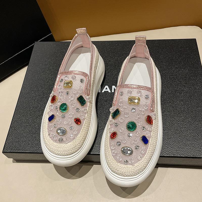Fashion 5cm 2025 Net Mesh Platform Wedge Flats Crystal Shoes Chunky Sneaker Casual Comfy High Brand Summer Autumn Vulcanize Shoes