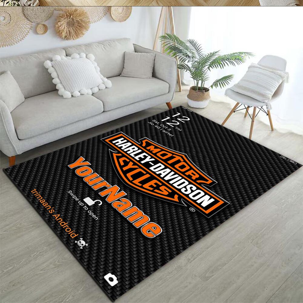 Harley-davidson Motorcycles Customize Your Name Floor Rug Office Rug Perfect for Outdoor Living Rooms Game Room Balcony Anti-slip Rug Decorate Offices