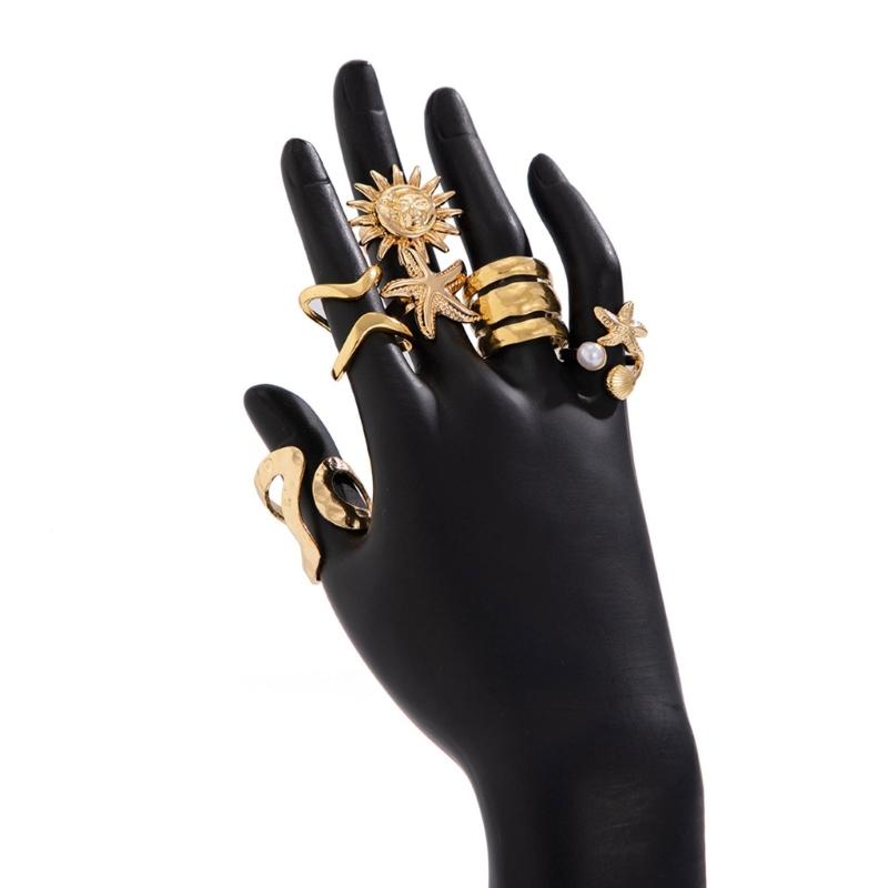 4Pcs Set Creative Scallops Starfish Open Rings for Women and Men Adjustable Knuckles Jewelry In Gold/Silver Color