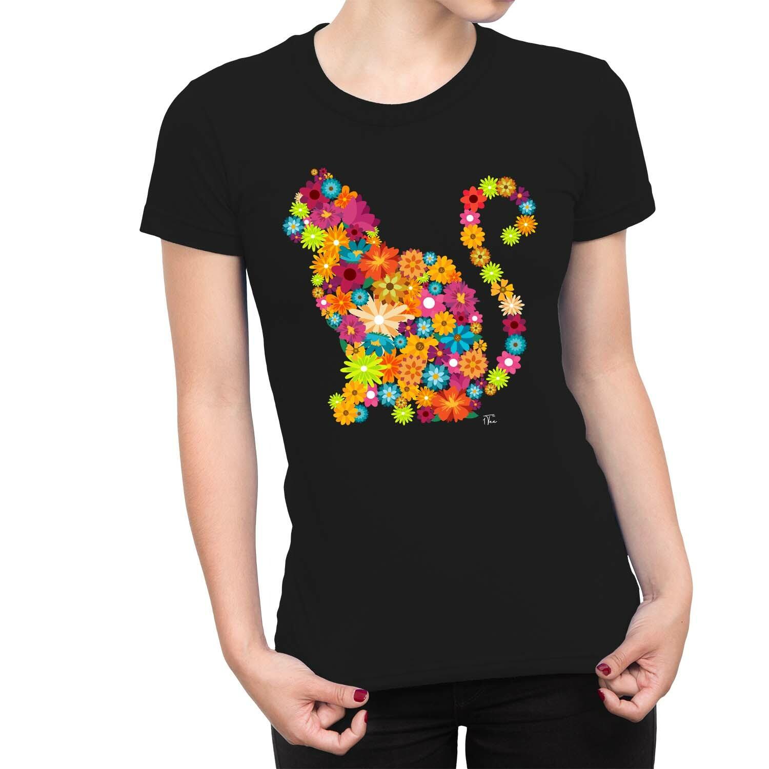1Tee Womens Cat Silhouette Floral T-Shirt XXL