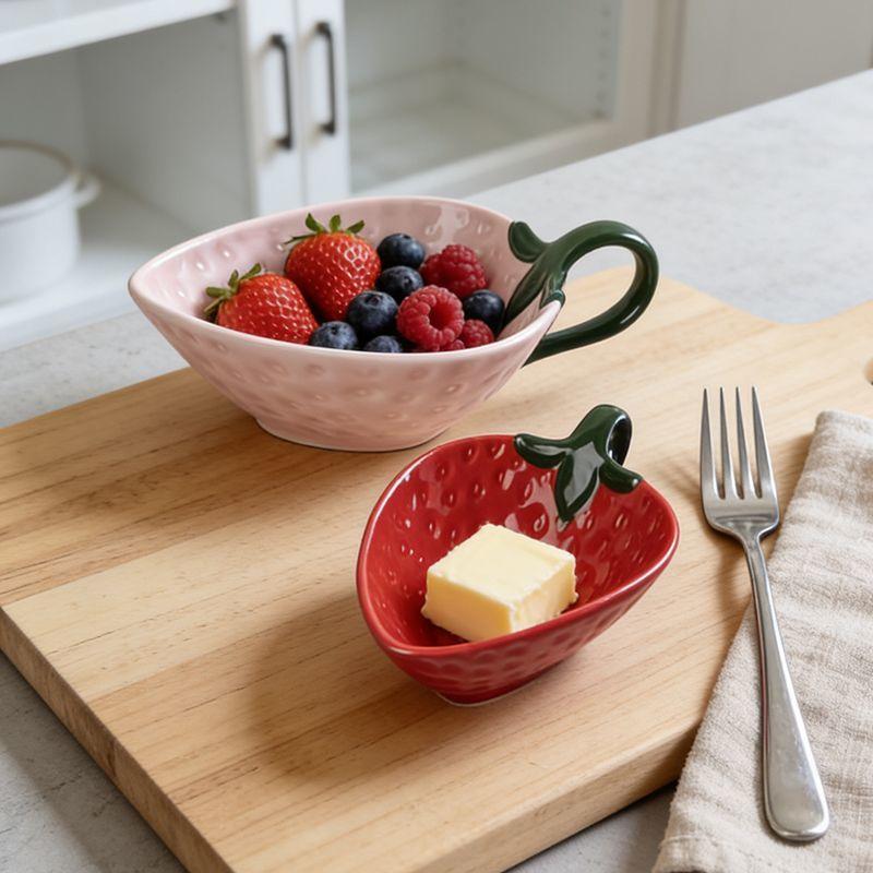 Ciotola Ceramica Fragola Europea Carina a Forma di Frutto Rosso Ciotola Snack Piatto da Tavola per Insalata e Dessert Piatto per Condimenti da Cucina