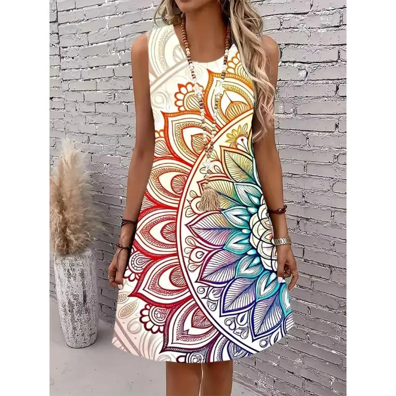 Printed sleeveless sundress without pockets