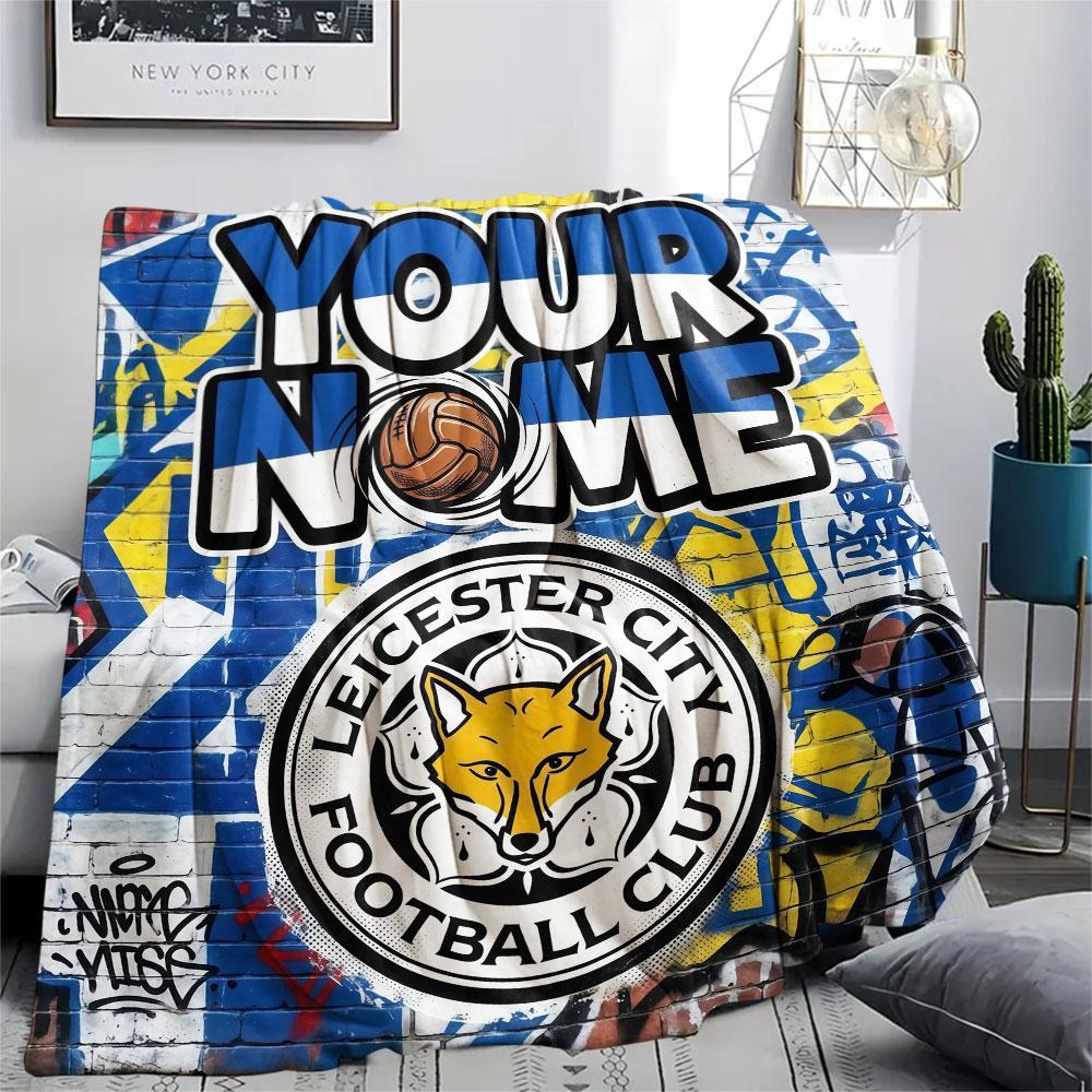 Custom Name,Leicester City FC Printed Flannel Blanket, soft throw for bedroom sofa, washable, Christmas present, great gift.