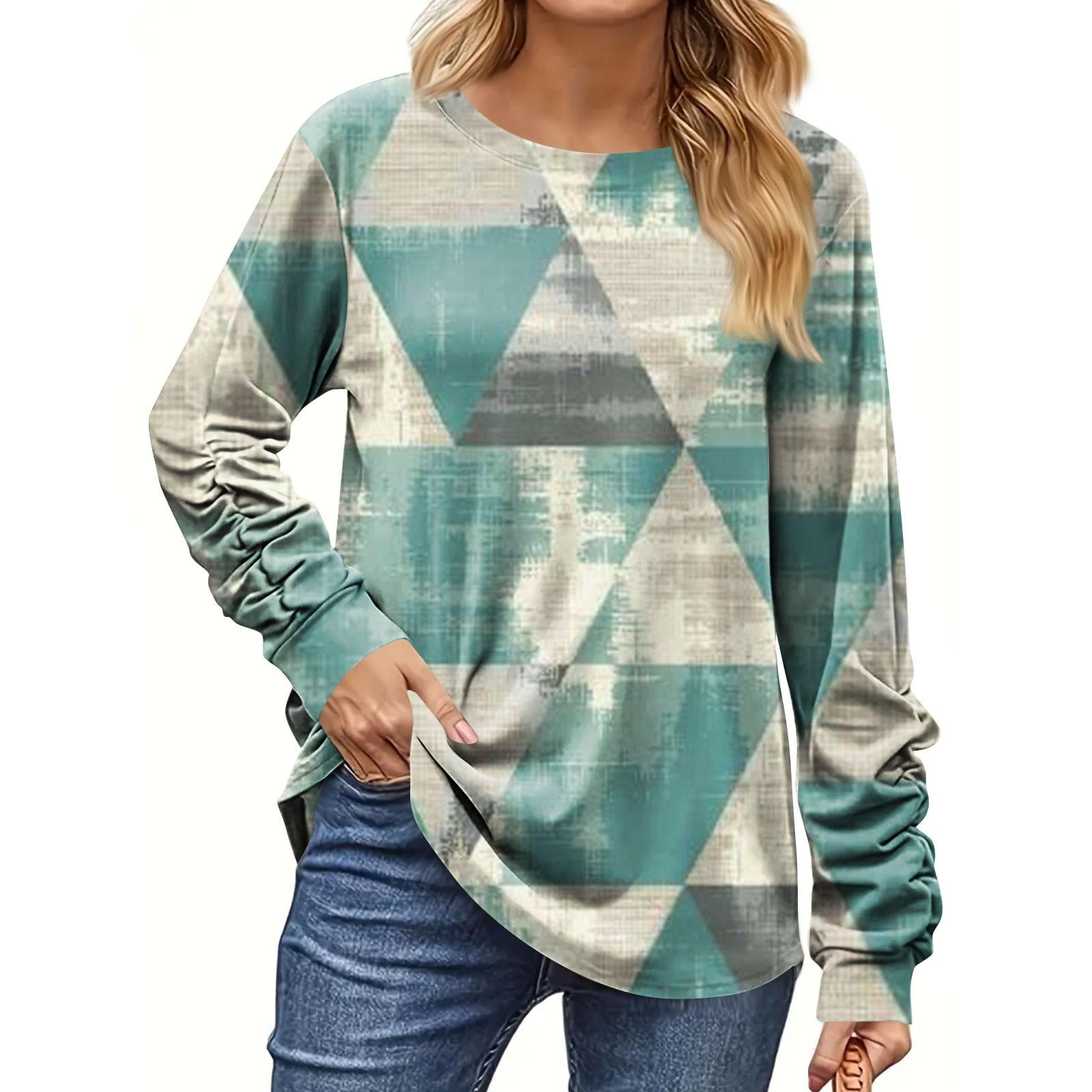 

Женская мода, повседневная блузка с длинным рукавом и круглым вырезом, пуловер с принтом XXL