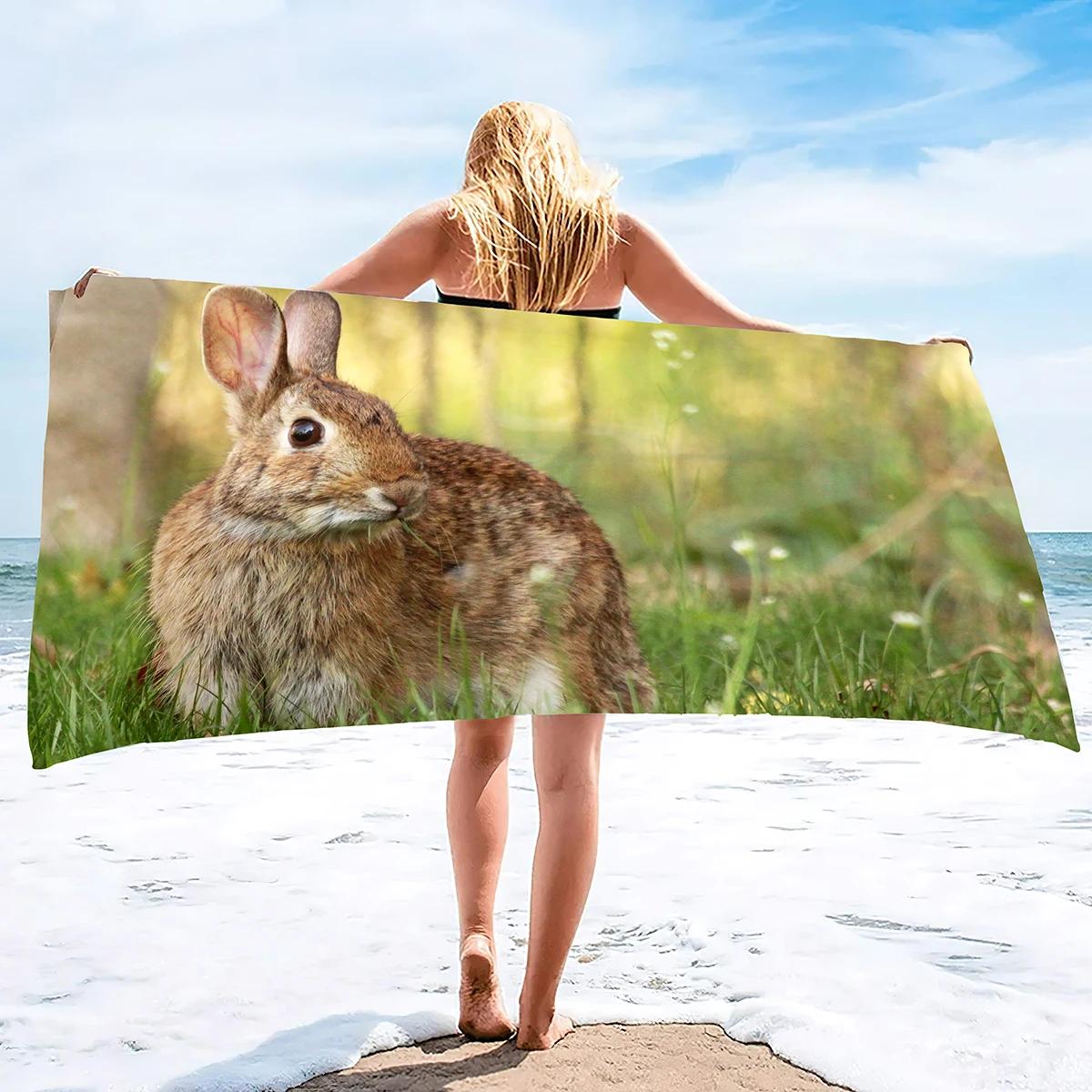 Textilien Rabbit Beach Towel,Easter Bath Towel Soft Microfiber Beach Towel Quick Dry Sand Free Lightweight Oversized Large Pool Towel