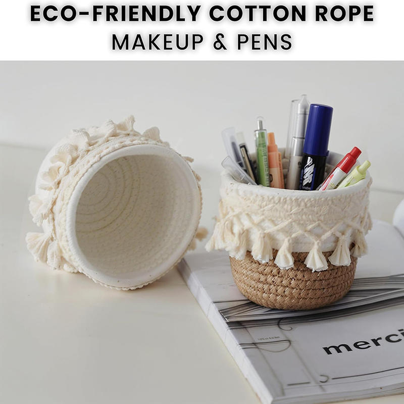 Tassel Style Makeup Brush Holder Desktop Cotton Rope Compiled Storage Box For Cosmetic Storage Basket Cosmetic Organizer Box