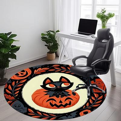 1 Stück Halloween Kürbis Rundes Büroteppich, Rutschfest, Weich und Langlebig, Büroteppich für Innendekoration, Perfekt für das Büro