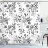 Black and White Shower Curtain Misty Tall Trees Woodland Natural Landscape Fabric Bathroom Decoration Shower Curtain with Hook
