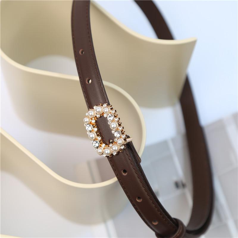 Top grain leather belt with pearl and rhinestone buckle - women's belt waist cincher