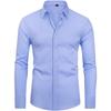Men's Long Sleeve Solid Color Shirt, 4-Way Stretch, Natural Color Button, Slim Fit, Wrinkle Free, Business Casual Dress Shirt