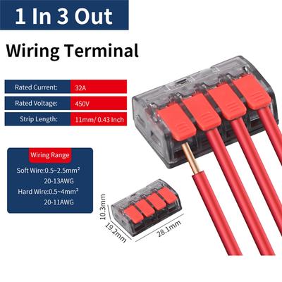 A25F-CMK63 Lever Wire Quick Connectors Clamp Electrical Cable Home Assortment Terminal Block 0.08-4Mm 32A 1 In 3 Out