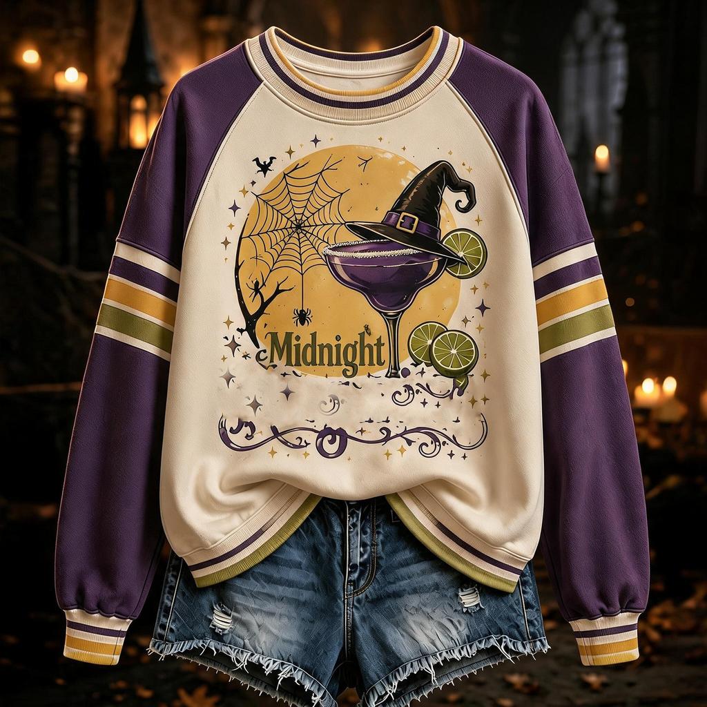 Women's Halloween Print Neck Long Sleeve Pullover Top