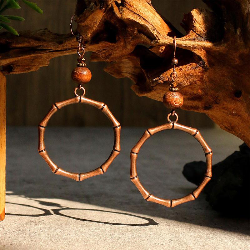 Ethnic Vintage Bohemian Drop Danlge Women's Earrings Bead Wooden Tassel Round Geometric Flower Leaf Long Boho Earrings Zircon