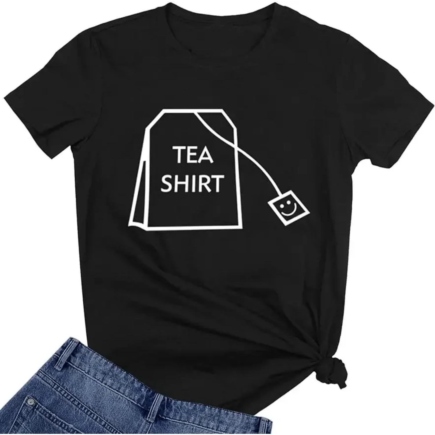 tea Teen Girl Funny T Shirts Women Cute Tops Junior Graphic Tee S чёрный