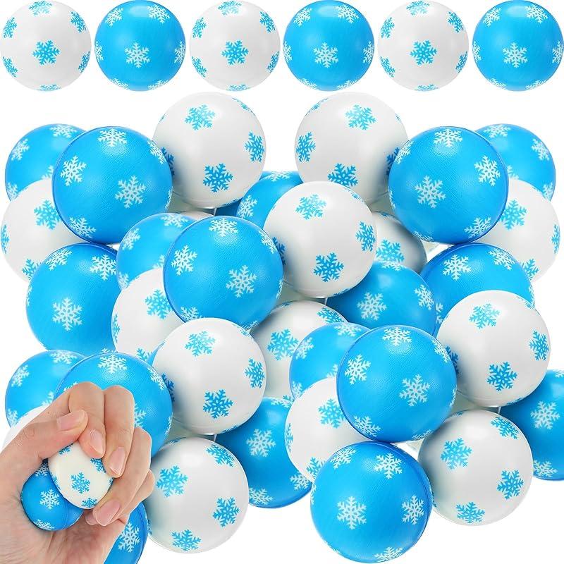 60 Bulk Snowflake Stress Ball First Snowball Fight Snowflake Balls Sensory Stress Relief Toys Christmas Winter Party Favors Bag Filler Stocking Snowflake
