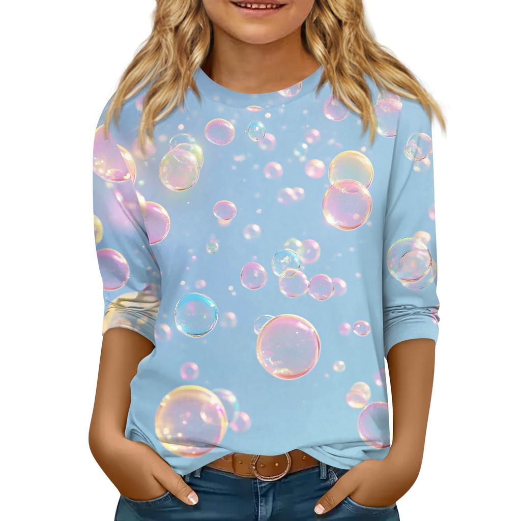 Kinder 3/4 Ärmel Tops Casual Print T-Shirt Rundhals Pullover Bluse