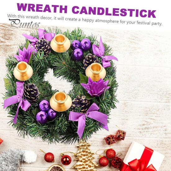 Christmas Wreath 12 Inch Reusable Artificial Pine Needle Wreath with 4 Candle Holders Christmas Wreath with Ribbon Pinecone Berries for Home