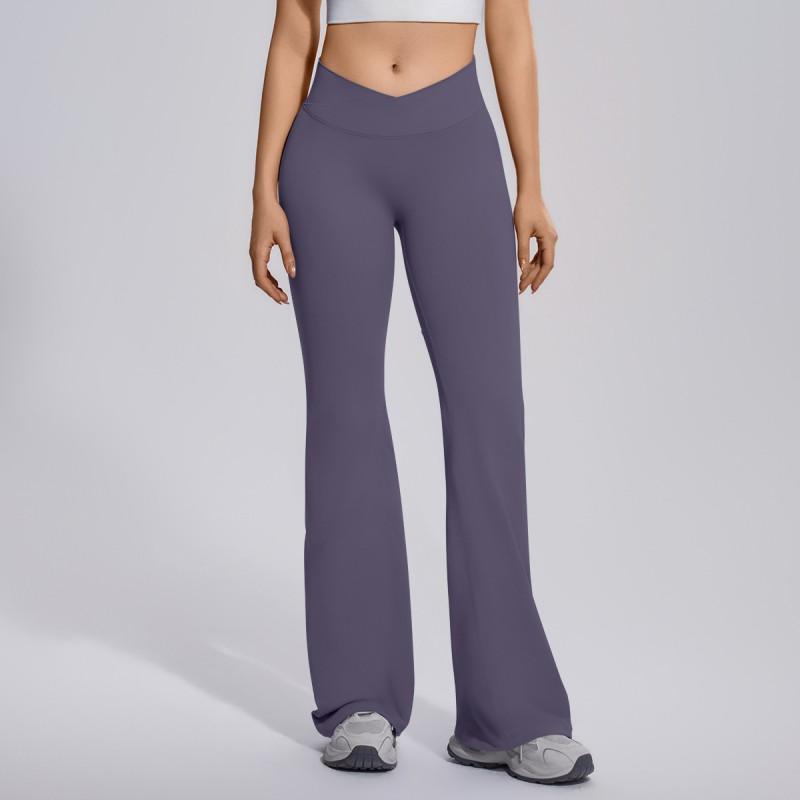 High-Waisted Cross-Back Seamless Yoga Pants Women Quick-Dry Nylon Leggings Flared Wide-Leg Fitness Trousers