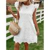 Ladies' Fashionable Solid Color Round Neck Loose Sleeveless Lace Dress