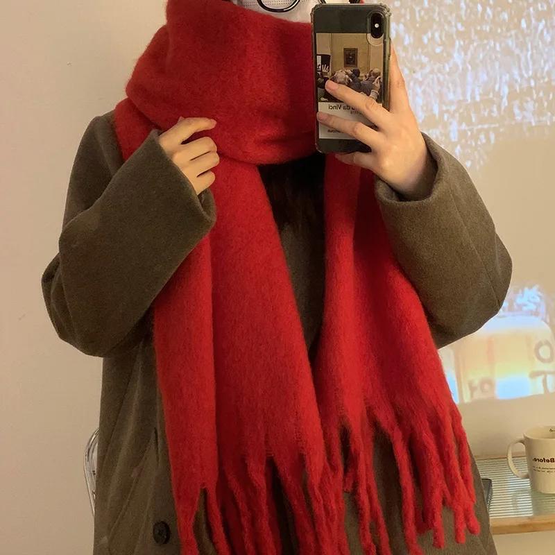 Thickened Solid Color Scarf Women's Winter New  Korean Style Ins Winter Student Versatile Shawl Neck White