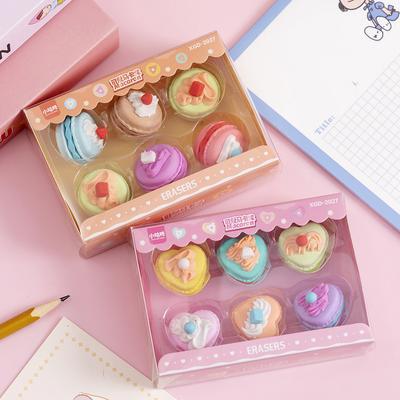 1 Set Cartoon Cute Kawaii Macaron Dessert Rubber Mini Eraser Set For Kids Stationery Office School Supplies