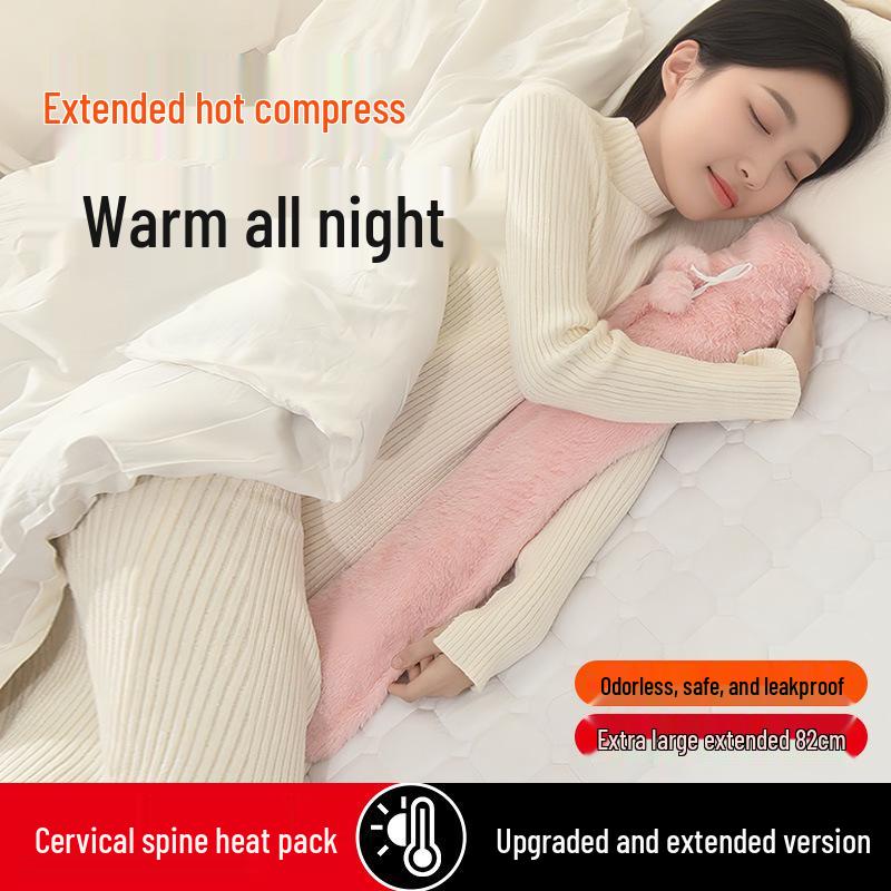 Lång Varmvattenflaska med Avtagbart, Tvättbart Överdrag - Unisex Värmande Säng-/Magkudde.