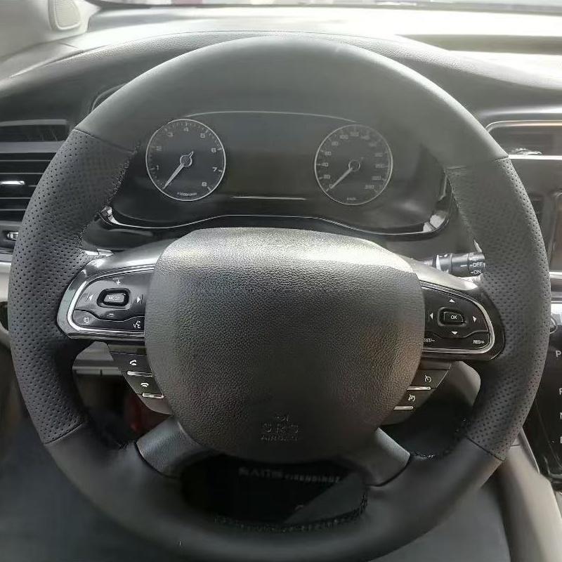 

Hand-stitched Black Car Steering Wheel Cover Breathable Leather For GAC Trumpchi GS4 GS3 EMPOW GA4 AION LX YS Purple Thread