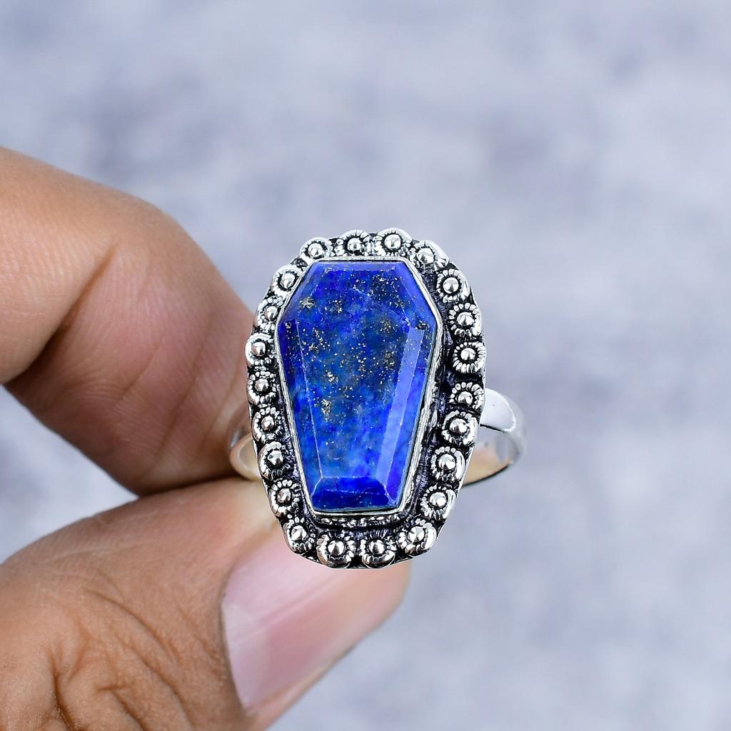 Lapis Lazuli Gemstone Handmade 925 Sterling Silver Jewelry Ring Size 10 M-2591