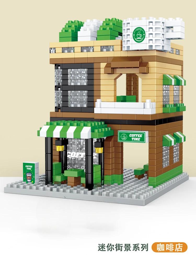 Mini Blocks Cute Street Creative Store Small Shop Coffee Food Flower Fun Building Bricks Girl Gifts Toys For New Year Present