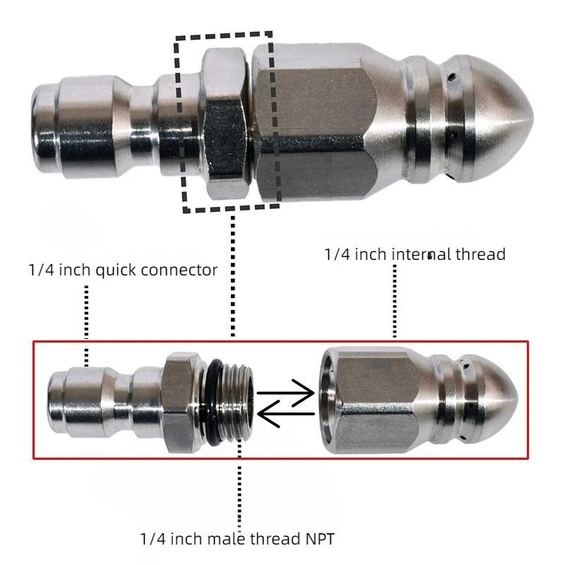 Pressure Washer Sewer Jetter Nozzle with Stainless Steel Mini Compact Durable Sewer Jet Nozzle Pressure Drain Jetter Hose Nozzle