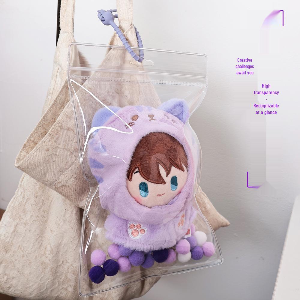 Handmade Trendy Doll Bag with DIY Raincoat, Transparent Waterproof Storage, and Dustproof Cotton Fabric.