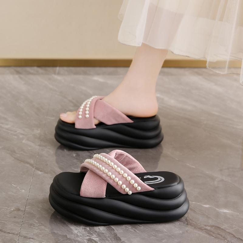 Fashion Shoes Slippers Soft String Bead Platform Increased Internal Slides Slipers Women Comfort Summer 2025 Shoes Ladies' Slippers Incr