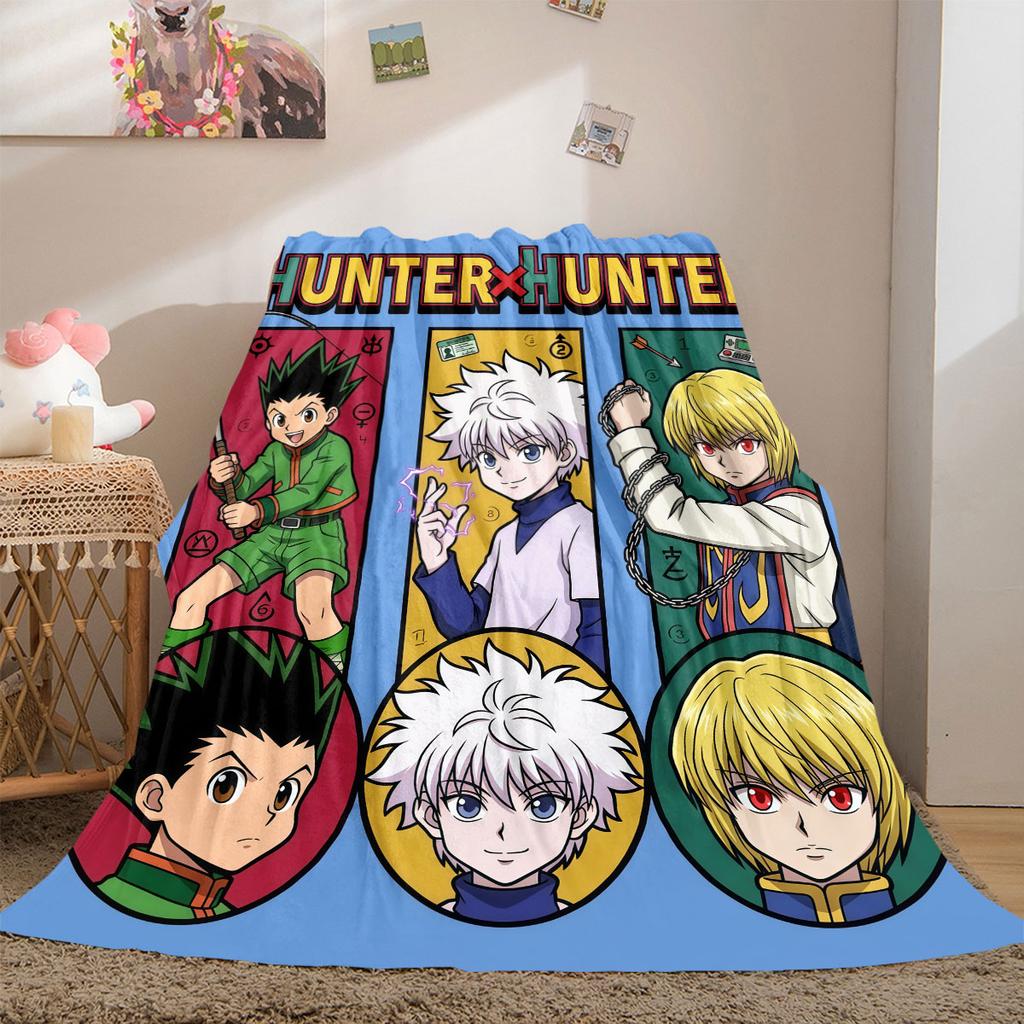 Hunter×Hunter Smart 2D Cartoon Flannel Blanket, Printed Pattern for Couch, Soft Home Decor Travel Throw Mat_LIAN
